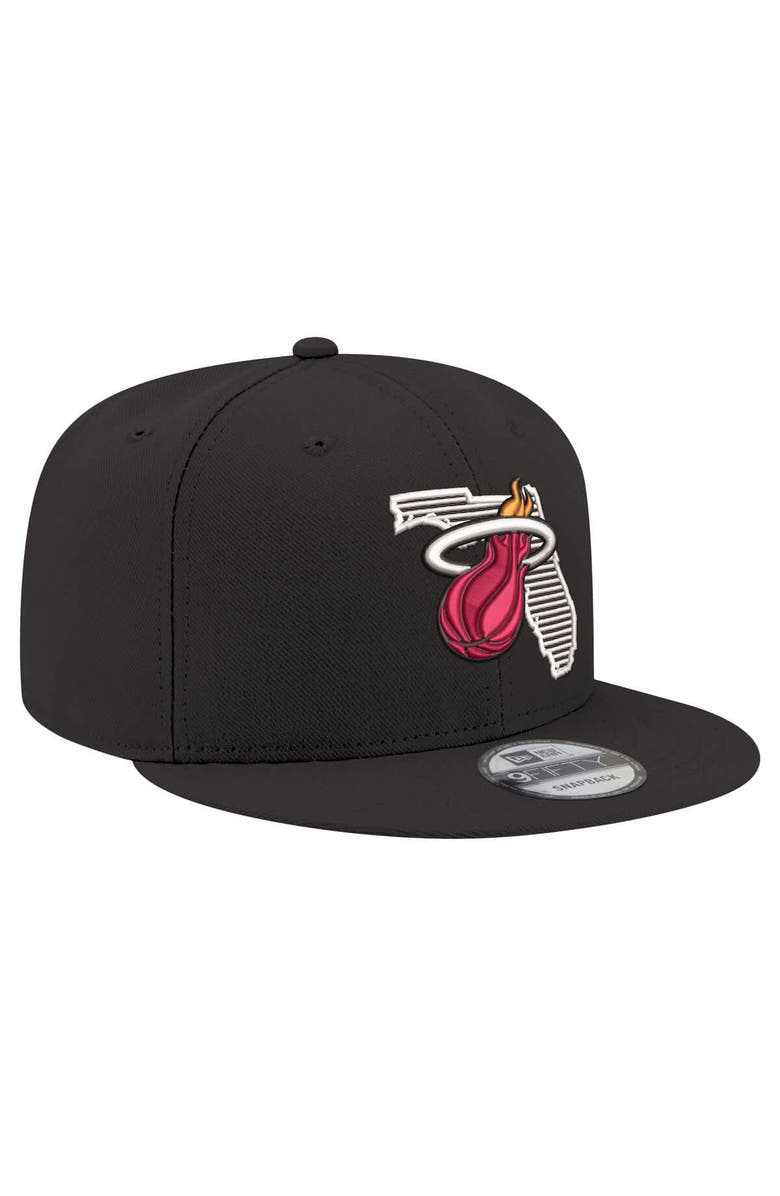 New Era Men's New Era Black Miami Heat State Pride 9FIFTY Snapback Hat, Alternate, color,