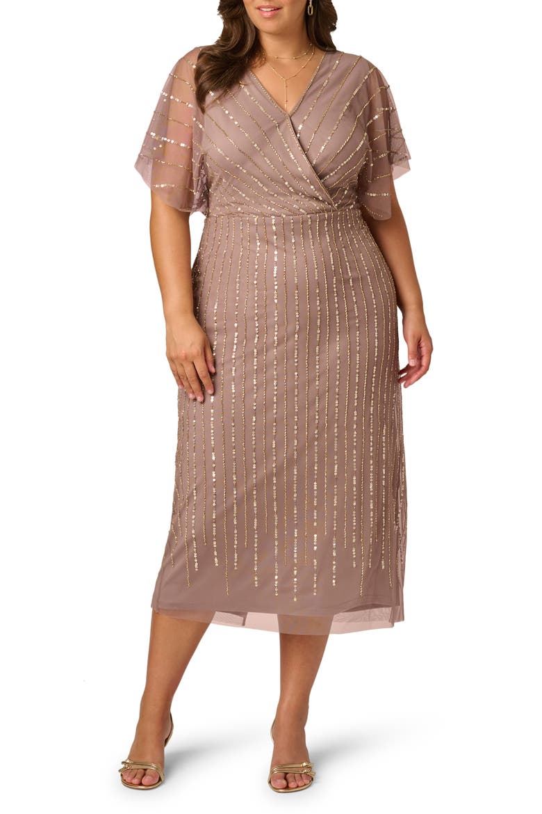 Beaded Cocktail Dress, Main, color, STONE
