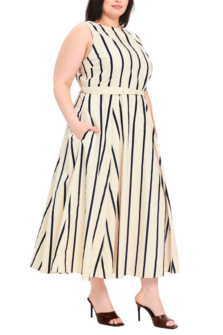 Striped Cotton Midi Dress, Alternate, color, ECRU/ NAVY