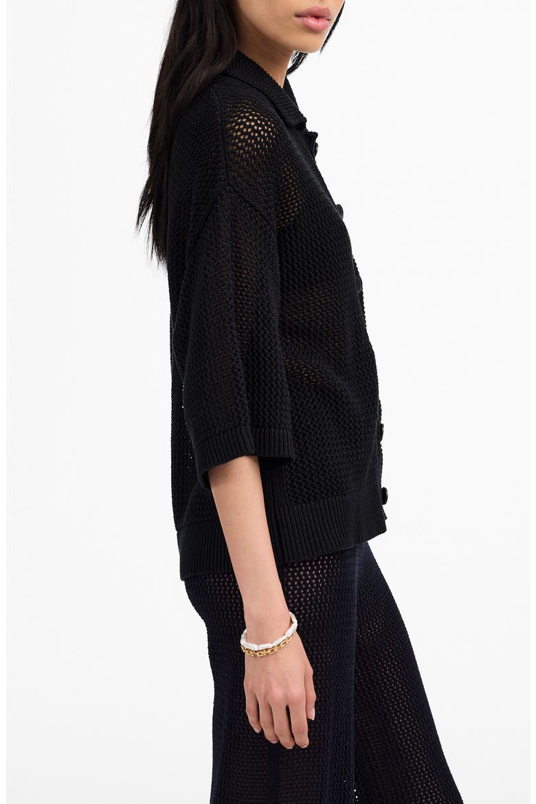 Open Stitch Button Front Cardigan, Alternate, color, TRUE BLACK