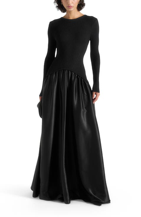 Adeline Knit & Satin Curved Hem Maxi Dress