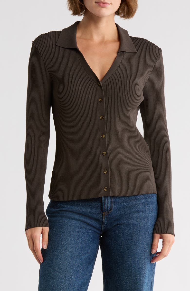 French Connection Marlo Collared Cardigan, Main, color, Chocolate