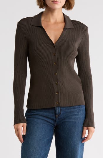 French Connection Marlo Collared Cardigan In Brown