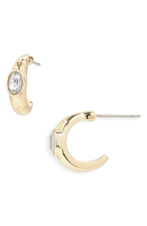 Bezel Crystal Hugggie Hoop Earrings