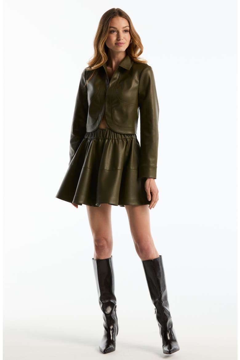 Curved Hem Cropped Faux Leather Jacket, Alternate, color, OLIVE NIGHT