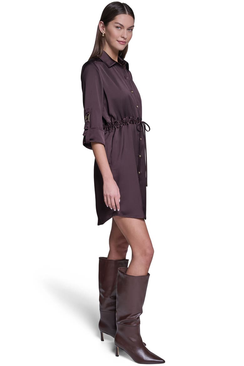 3/4 Sleeve Satin Shirt Dress, Alternate, color, Rich Mocha