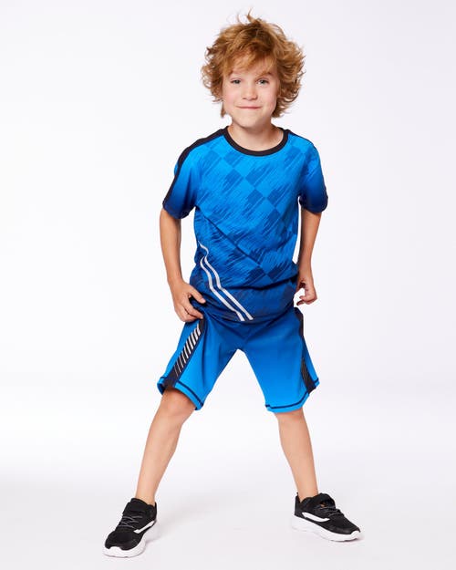 Deux Par Deux Boy's Printed Athletic Top Blue And Black In Blue And Black
