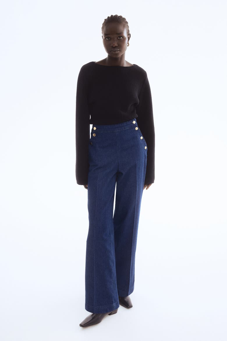 Button-detail Denim Trousers, Alternate, color, Dark denim blue
