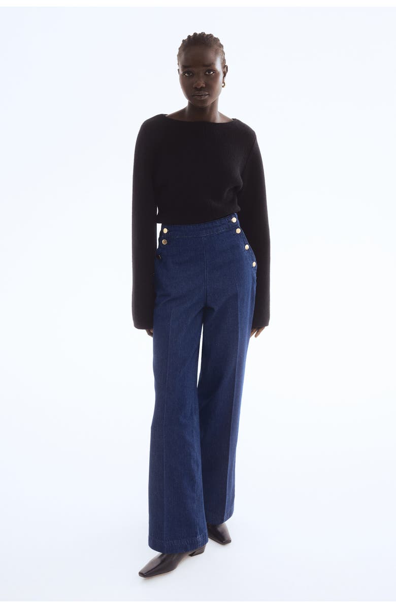 H&M Button-detail Denim Trousers, Alternate, color, 