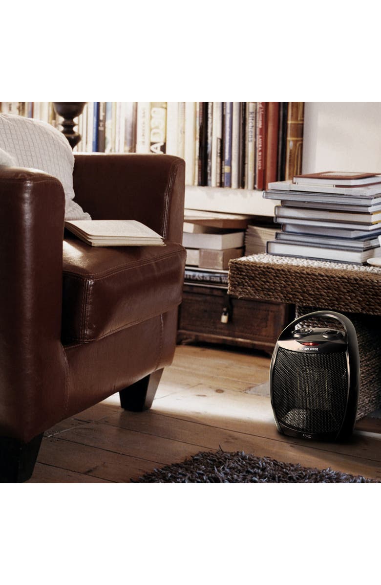 Vie Air 1500W Portable 2 Settings Black Ceramic Heater with Adjustable Thermostat, Alternate, color, Black