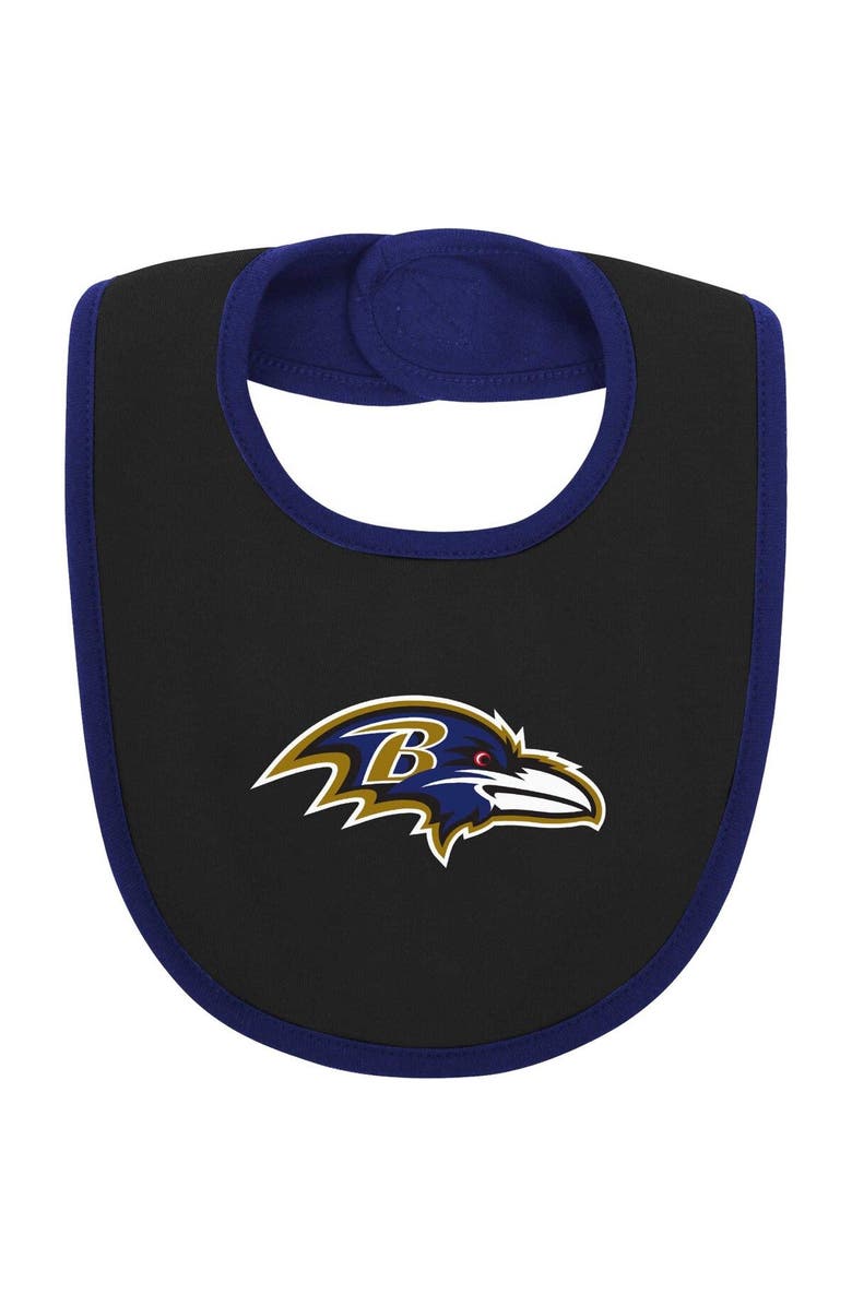 Outerstuff Newborn & Infant Purple/Black Baltimore Ravens Home Field Advantage Three-Piece Bodysuit, Bib & Booties Set, Alternate, color, 