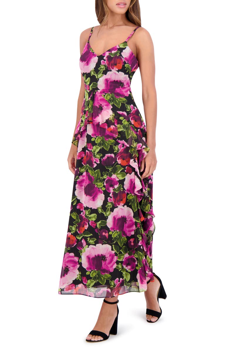 Siena Printed Chiffon Midi Dress, Alternate, color, Black Multi