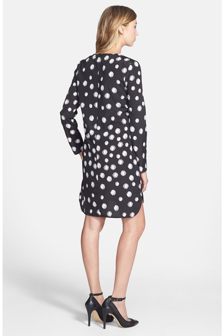 Long Sleeve Crepe Shift Dress, Alternate, color, BLACK/ CREAM POLKA DOT