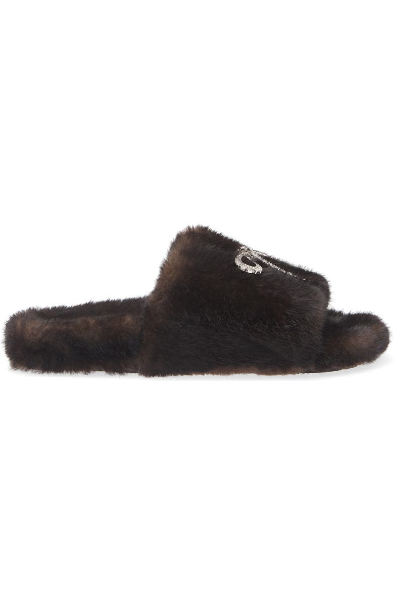 Balenciaga Furry Slide Sandal, Alternate, color, 2618 Brown/ Silver/ Crystal