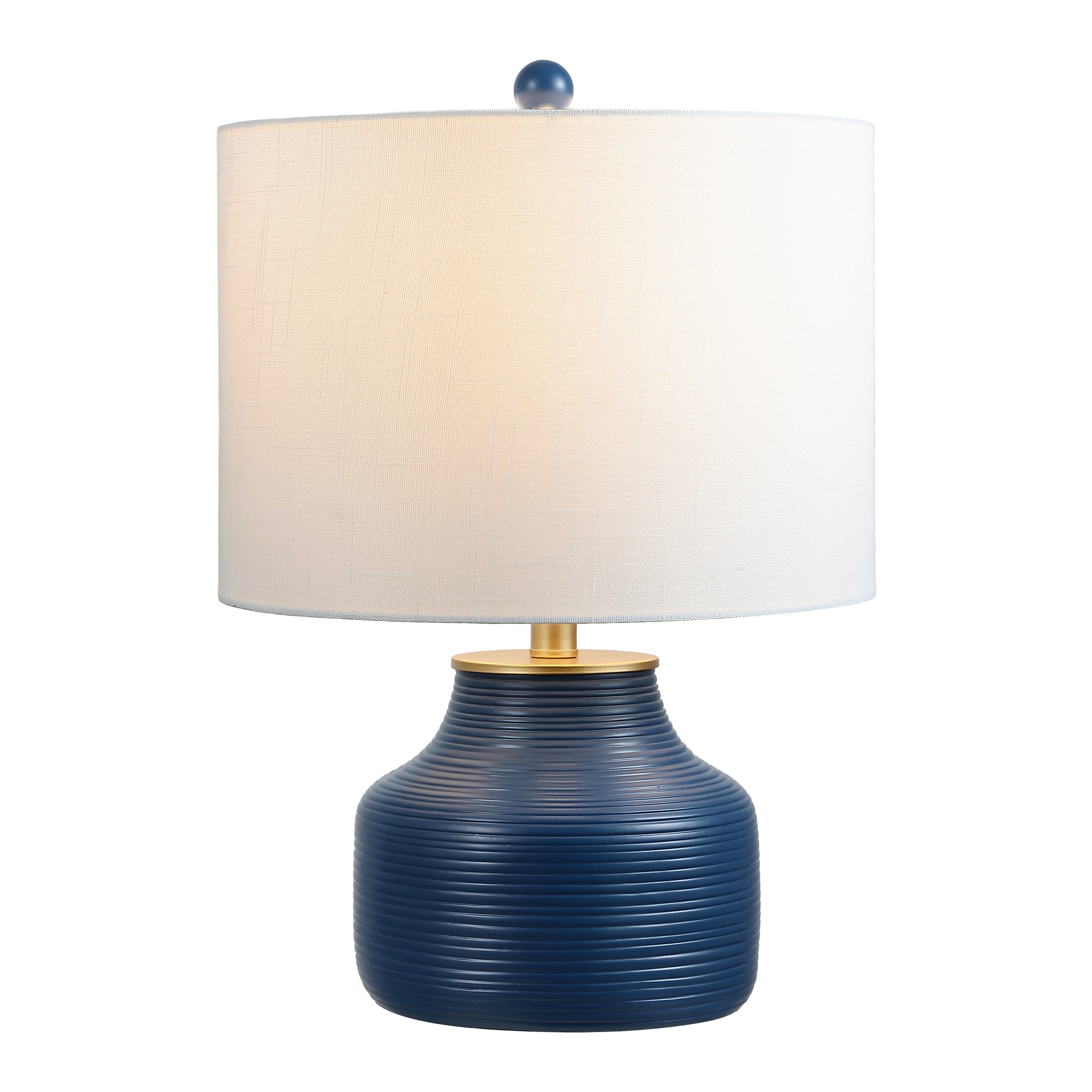 Jonathan Y Malone Modern Transitional Ribbed Tapered Ginger Jar Resin/metal Led Table Lamp In Navy