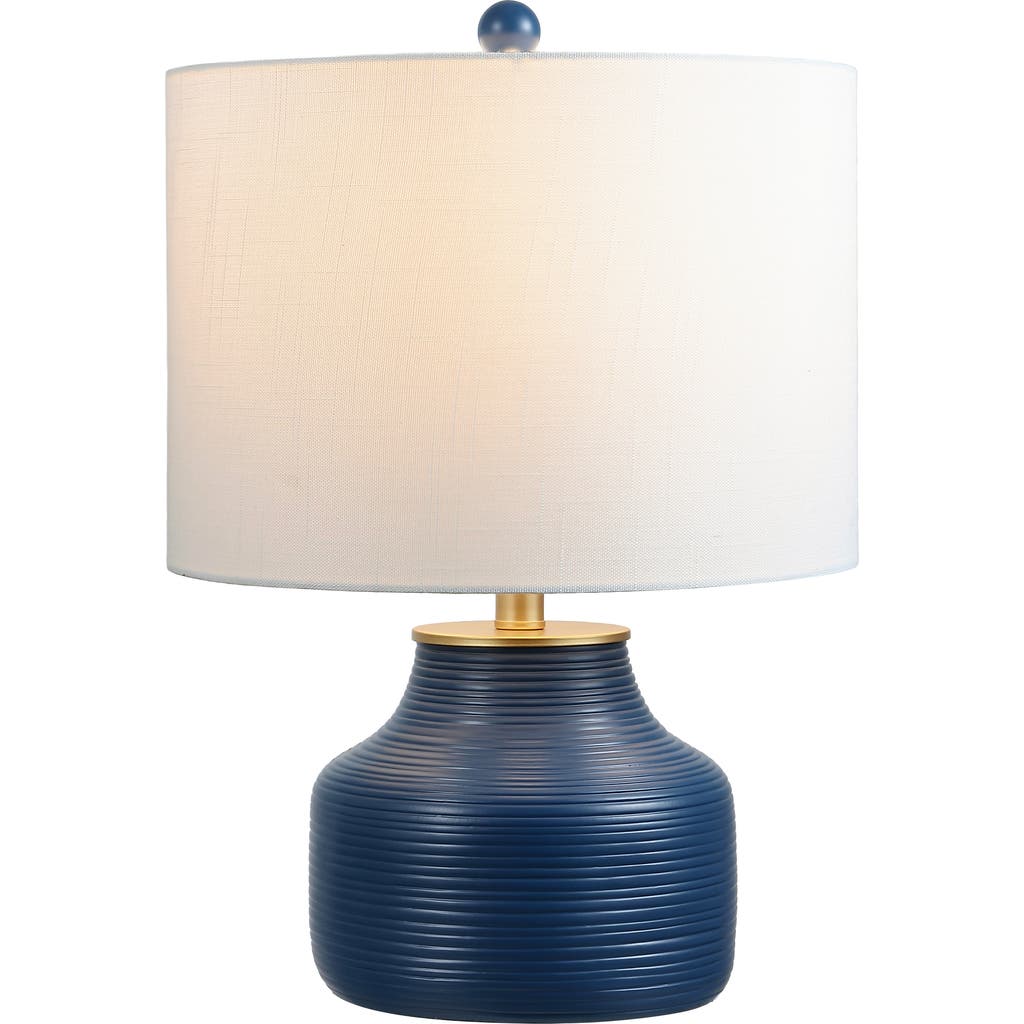 Jonathan Y Malone Modern Transitional Ribbed Tapered Ginger Jar Resin/metal Led Table Lamp In Navy