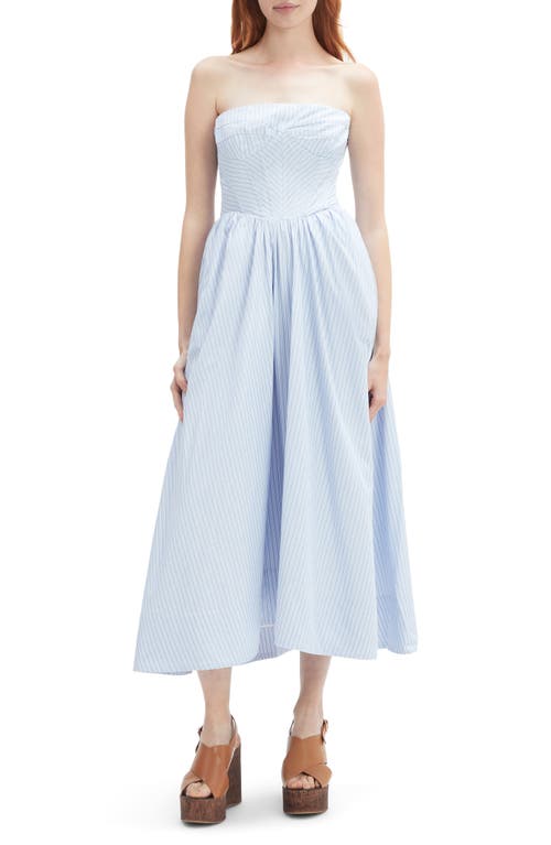 Bardot Lola Stripe Strapless Corset Midi Dress In Blue