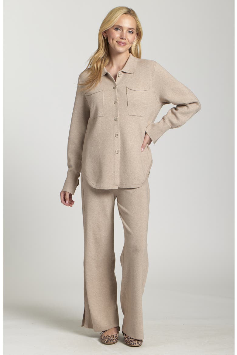 Drawstring Waist Split Hem Pants, Alternate, color, HEATHER SAND