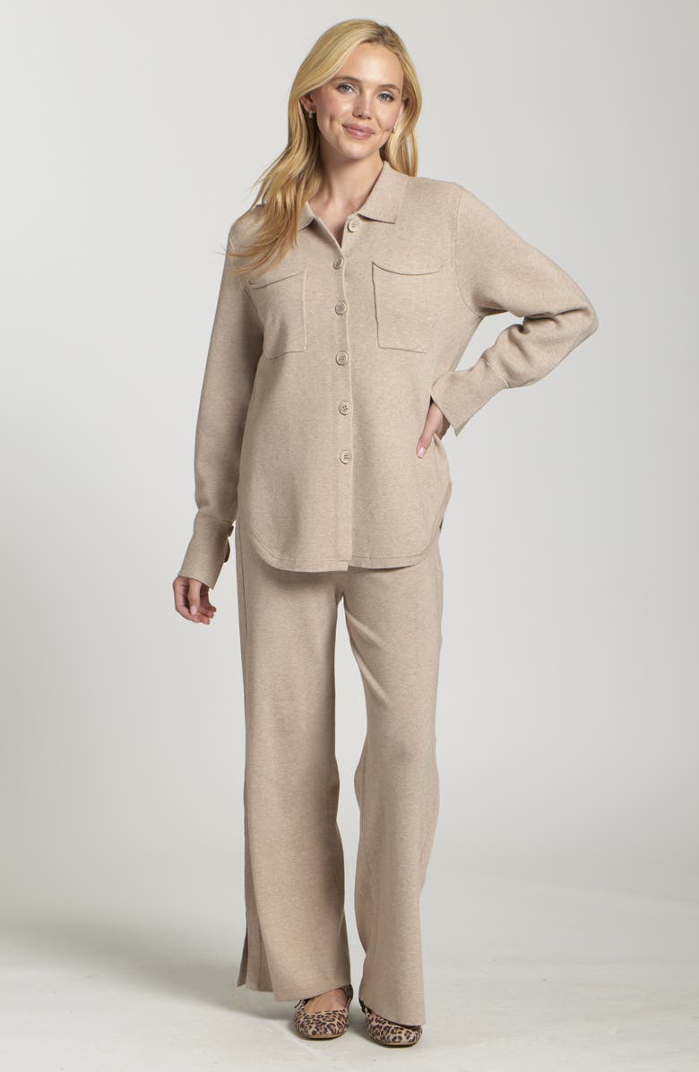 APNY Drawstring Waist Split Hem Pants, Alternate, color, Heather Sand