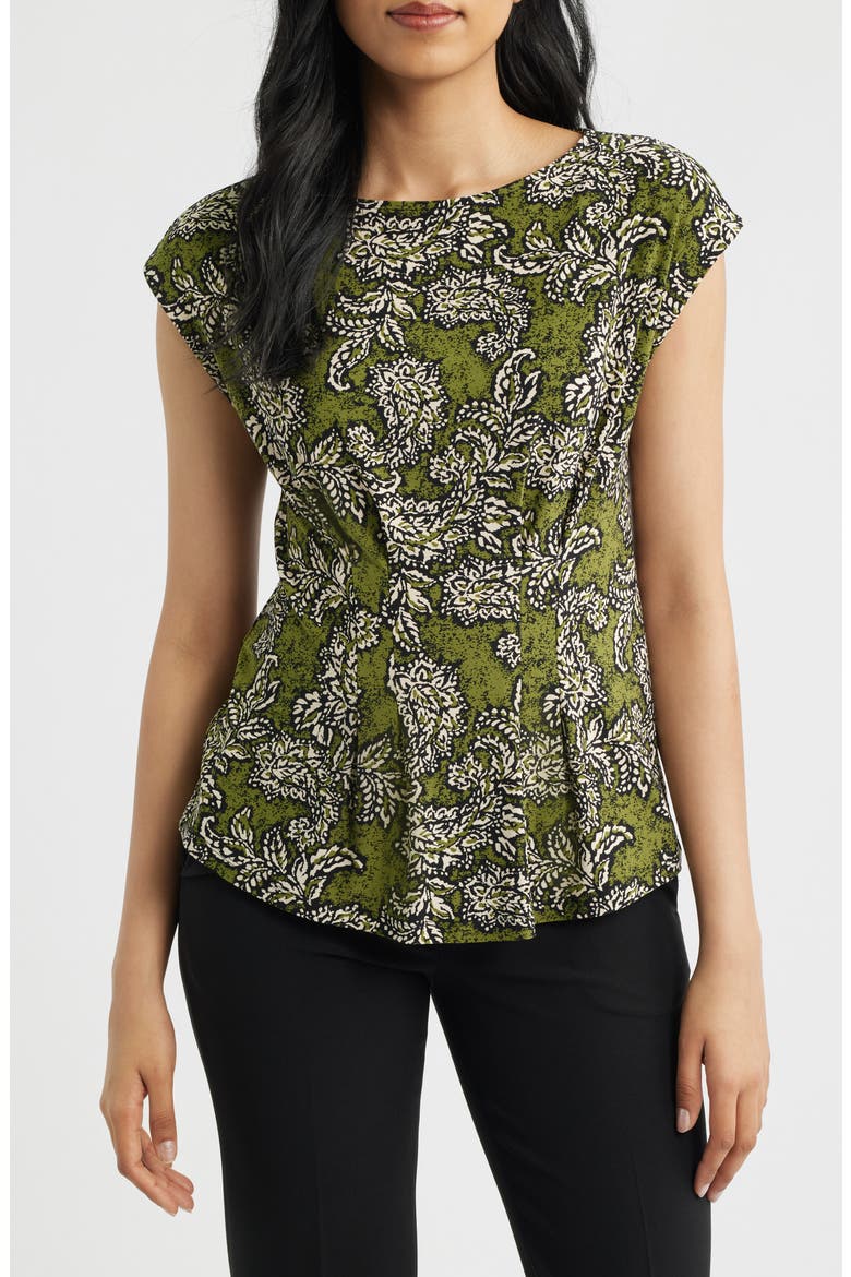 Print Cap Sleeve Top, Main, color, BAY LEAF MULTI