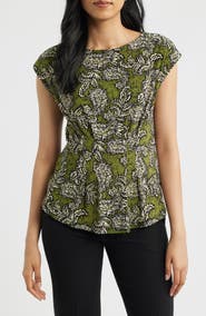 Anne Klein Print Cap Sleeve Top