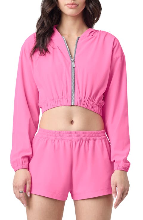 Front Zip Hooded Crop Track Jacket
