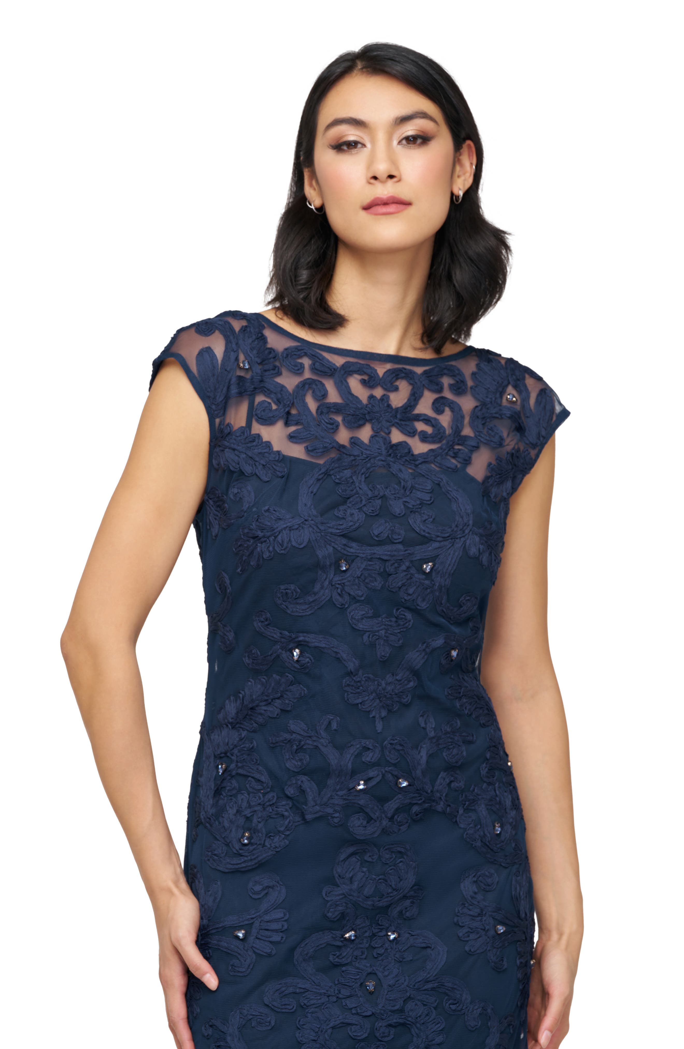 js collections soutache cocktail dress JS Collections Two-Tone Lace Embroidery Cocktail Dress Black/ VANILLA