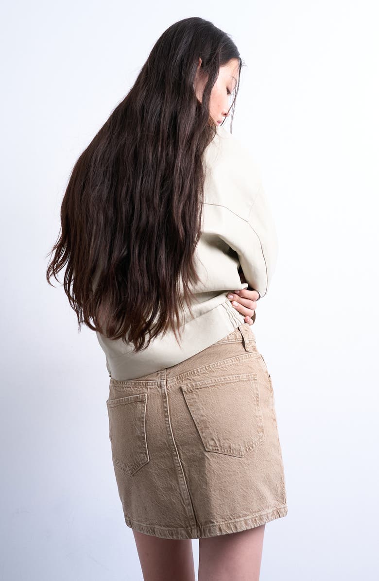 Topshop Denim Miniskirt, Alternate, color, Beige