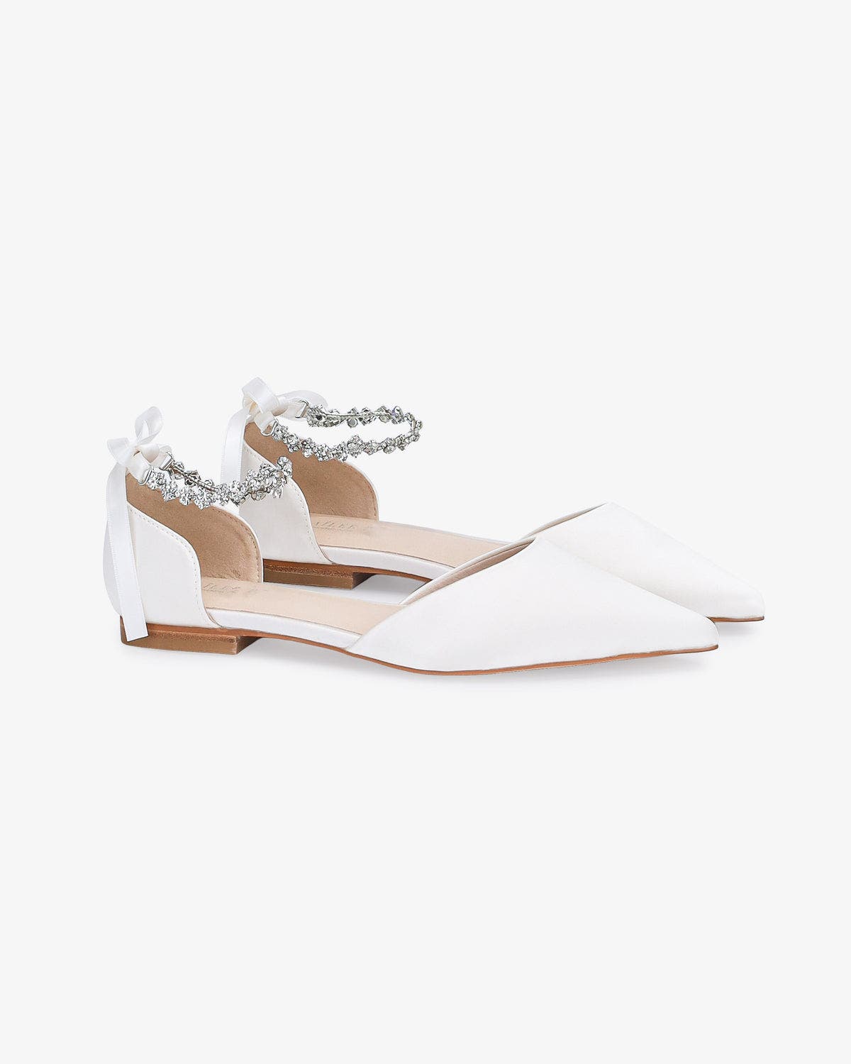 Bella Satin Pointed Toe Flats with Amaryllis Strap, Main, color, White