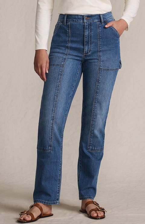 Lands' End Soft Denim High Rise Rail Straight Leg Utility Jeans
