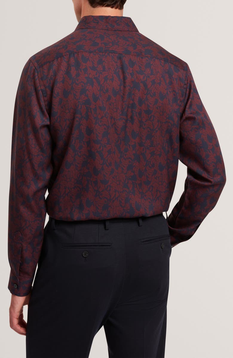 Ted Baker Akselle Print Cotton Button-Up Shirt, Alternate, color, Maroon
