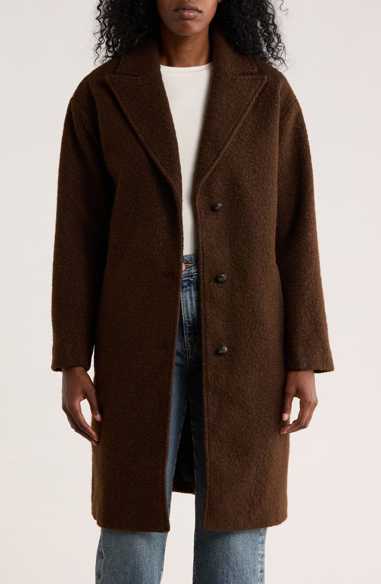 Lucky Brand Notch Lapel Faux Leather Trim Western Coat, Alternate, color, Brown