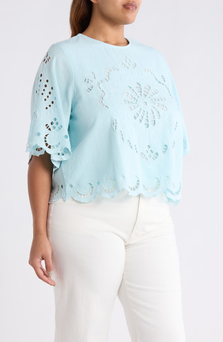 Treasure & Bond Cutout Linen Blend Top, Alternate, color, Blue Glow