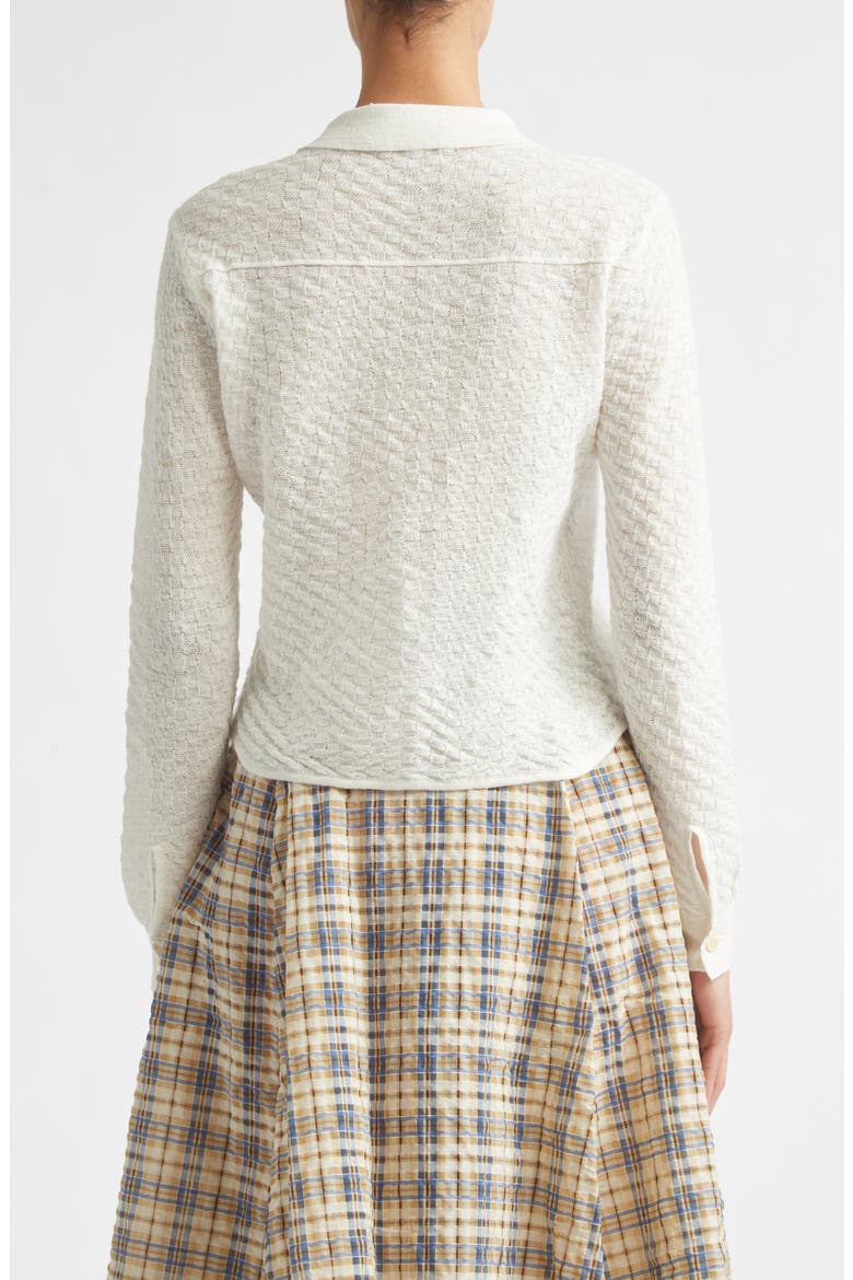 Turner Crop Linen Blend Check Jacquard Shirt, Alternate, color, IVORY GINGHAM JACQUARD