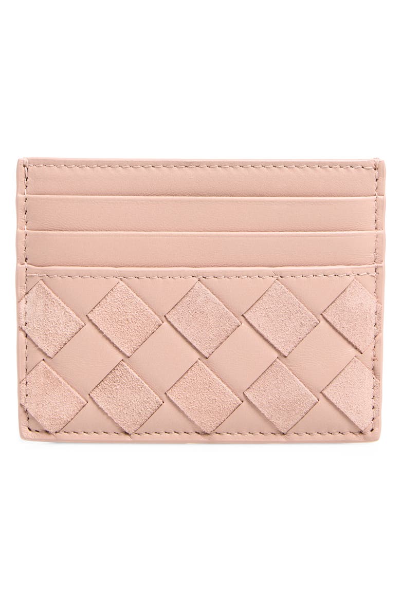 Intrecciato Leather Card Case, Alternate, color, 5149 TERRA PINK/ GOLD