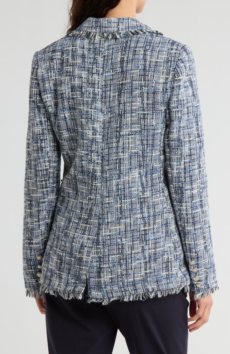 Ellen Tracy Houndstooth Double Breasted Tweed Blazer, Alternate, color, Blue Boucle