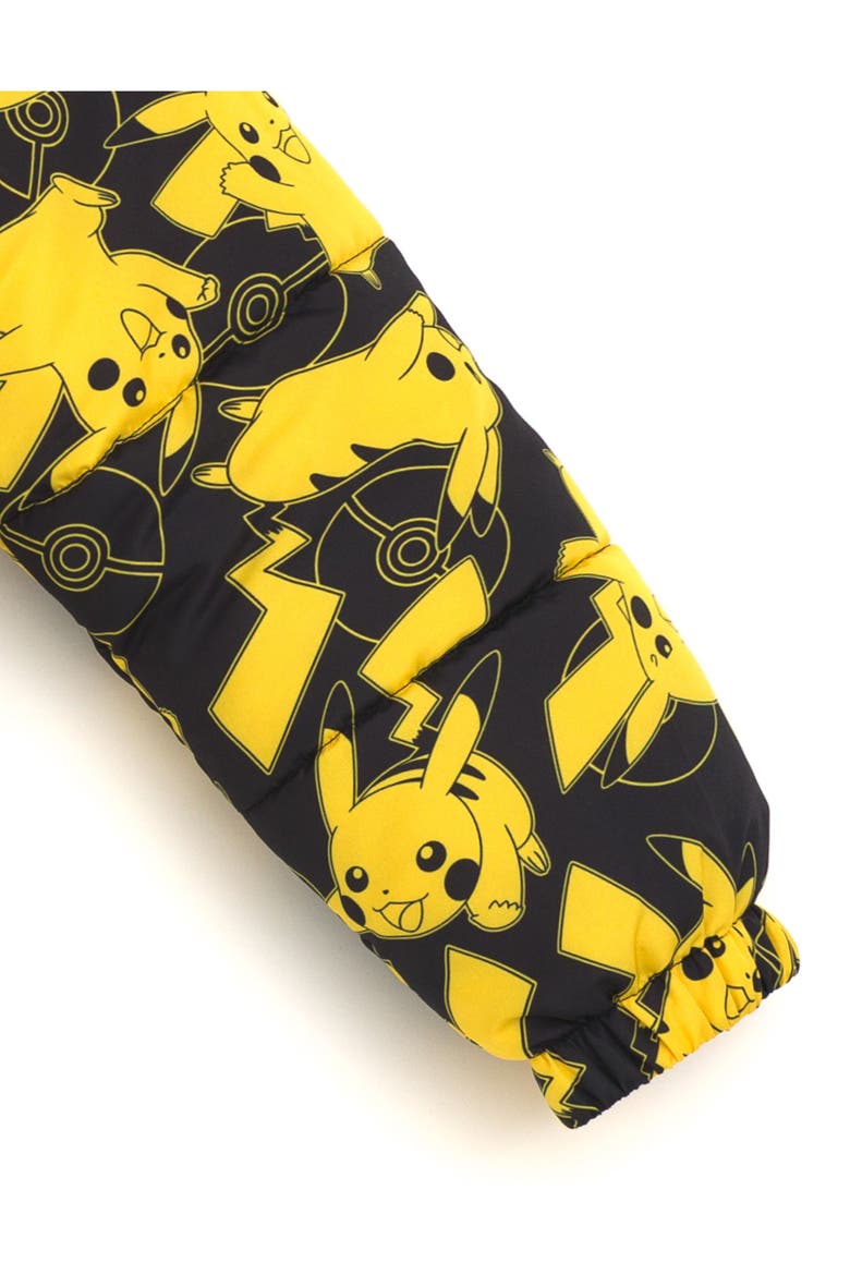 Pikachu Hooded Puffer Coat, Alternate, color, Black Pikachu Print