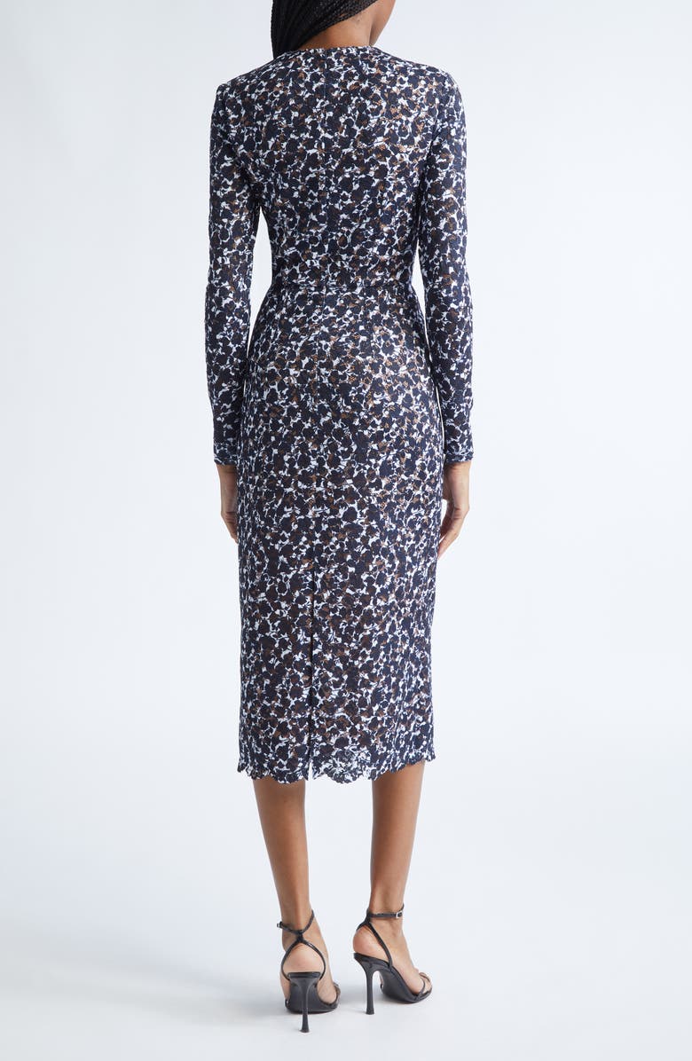 Michael Kors Collection Shadow Floral Lace Long Sleeve Sheath Dress, Alternate, color, Midnight/ Optic White