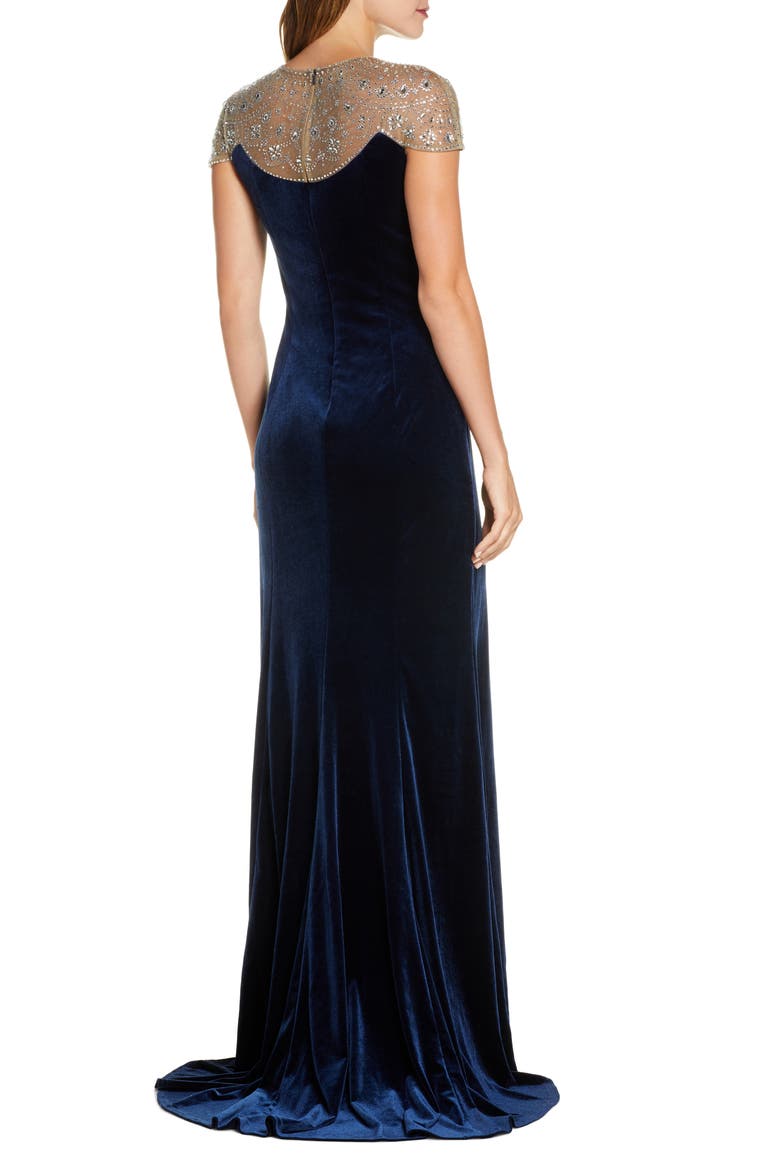 Embellished Velvet Gown, Alternate, color, NAVY