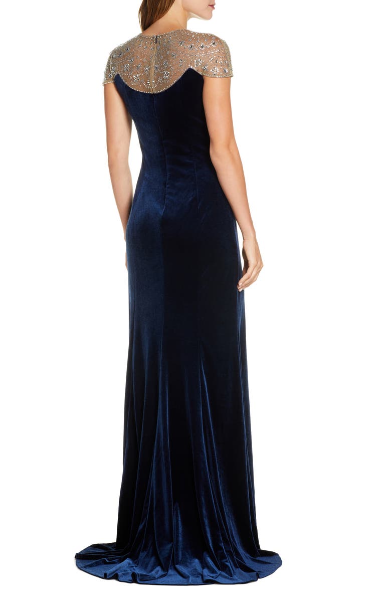 Tadashi Shoji Embellished Velvet Gown, Alternate, color, 