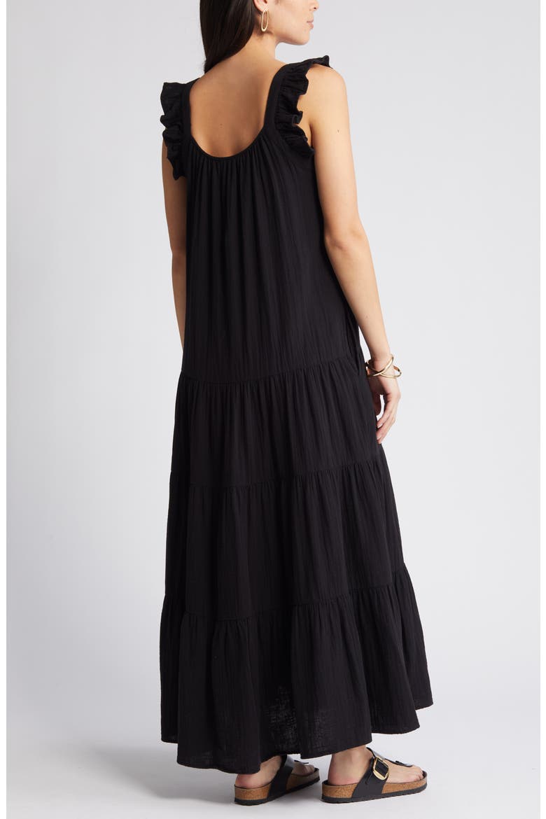 Ruffle Tiered Cotton Maxi Sundress, Alternate, color, BLACK