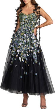 Mac Duggal Floral Embroidered Tulle A-Line Gown