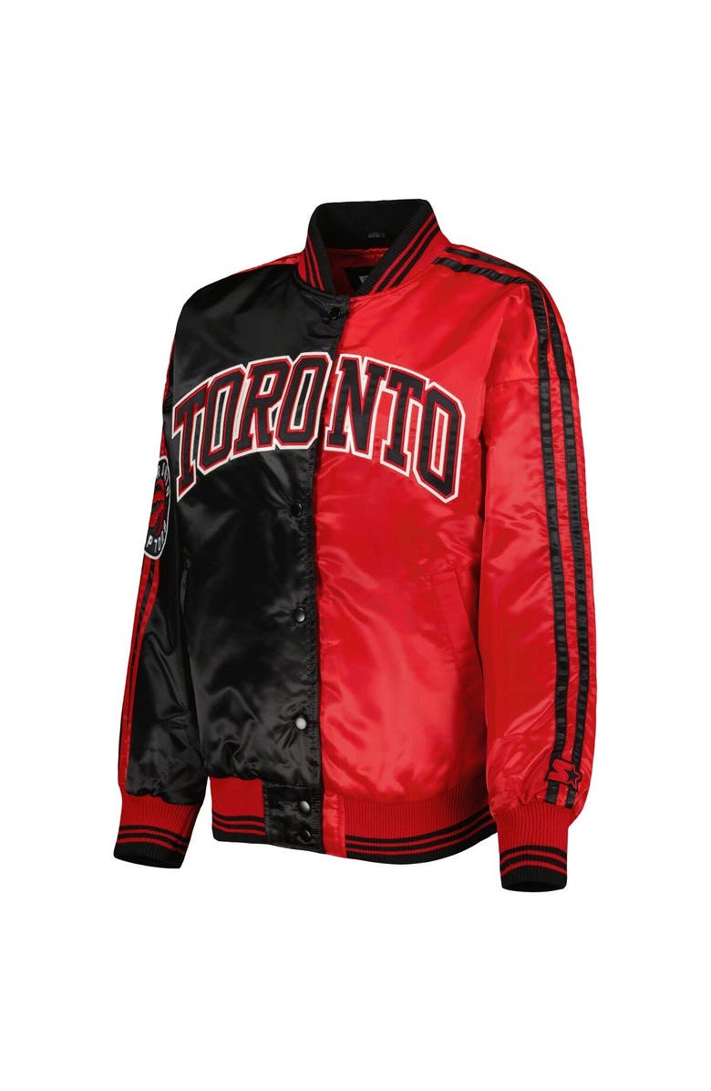 STARTER Women's Starter Black/Red Toronto Raptors Split Colorblock Satin Full-Snap Varsity Jacket, Alternate, color, Black