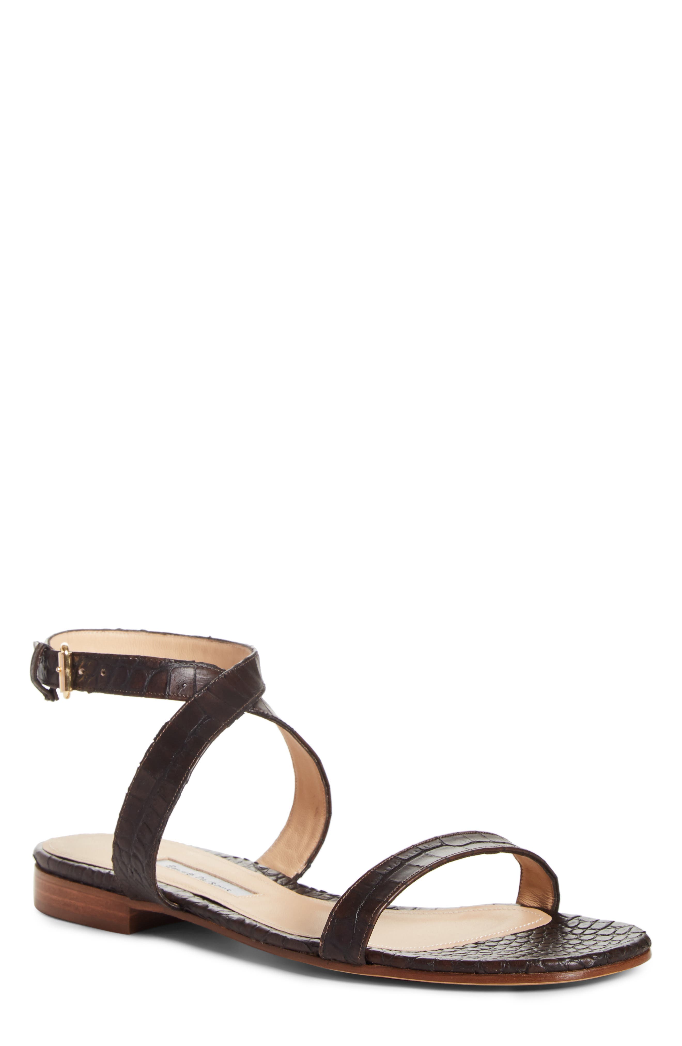 Siena Croc Embossed Ankle Strap Sandal, Main, color, DARK BROWN EMBOSSED CROC