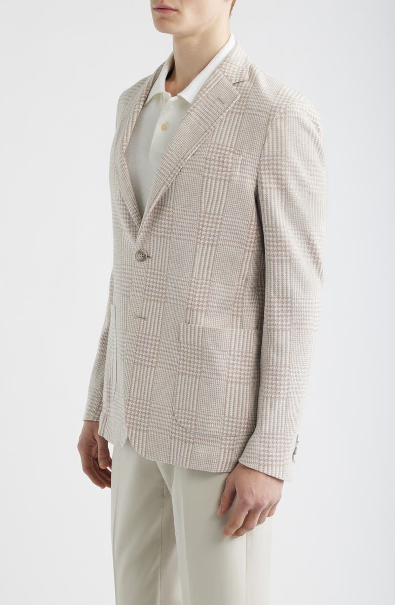 Emanuel Berg Prince of Wales Check Knit Cotton & Linen Sport Coat, Alternate, color, Light Beige