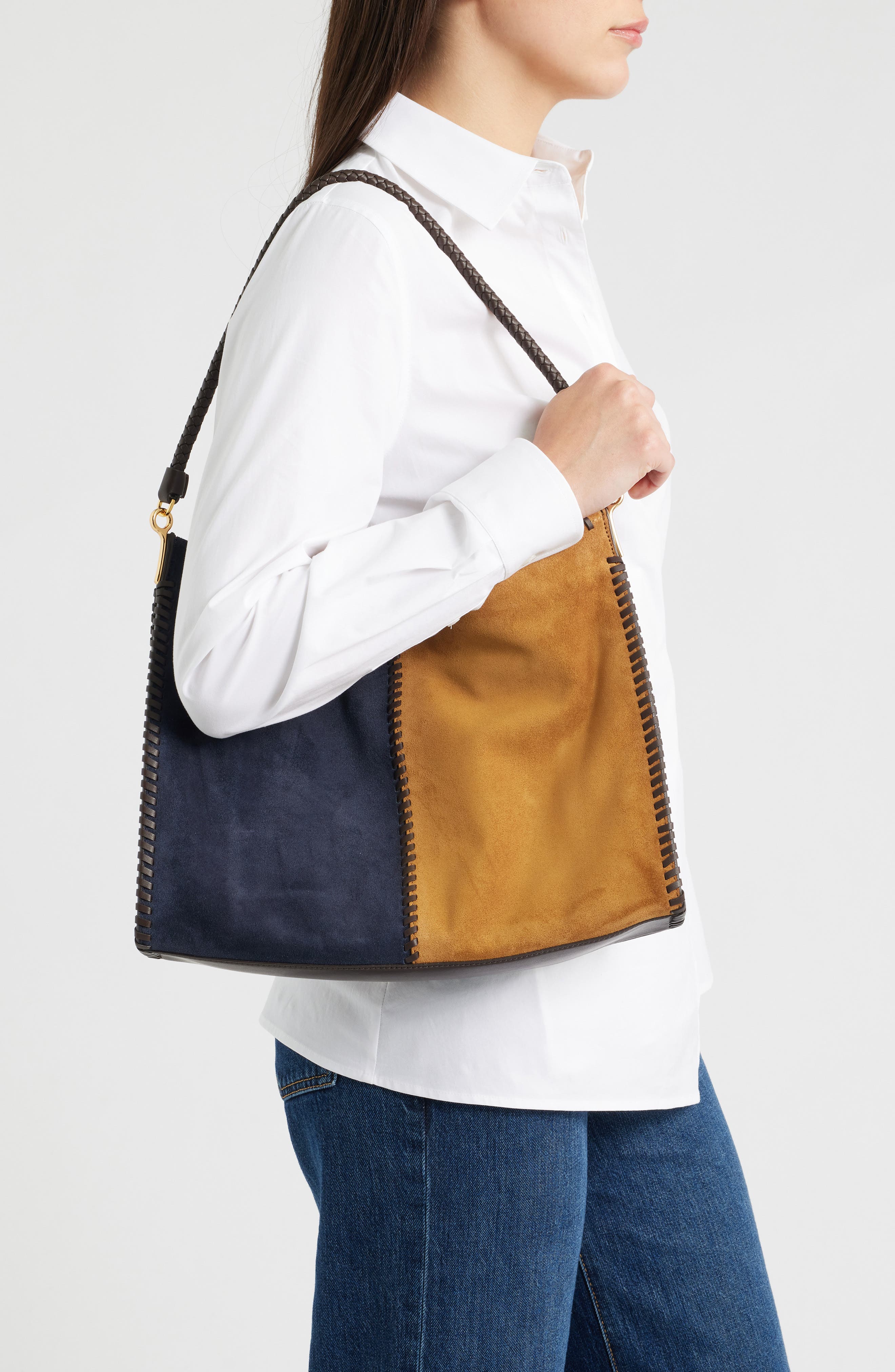 Vida Colorblock Suede Hobo Bag, Alternate, color, CYPRESS MULTI