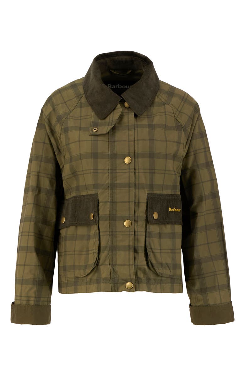Barbour Beadnell Tartan Waxed Cotton Crop Jacket, Alternate, color, Dusky Green Tartan/ Highland