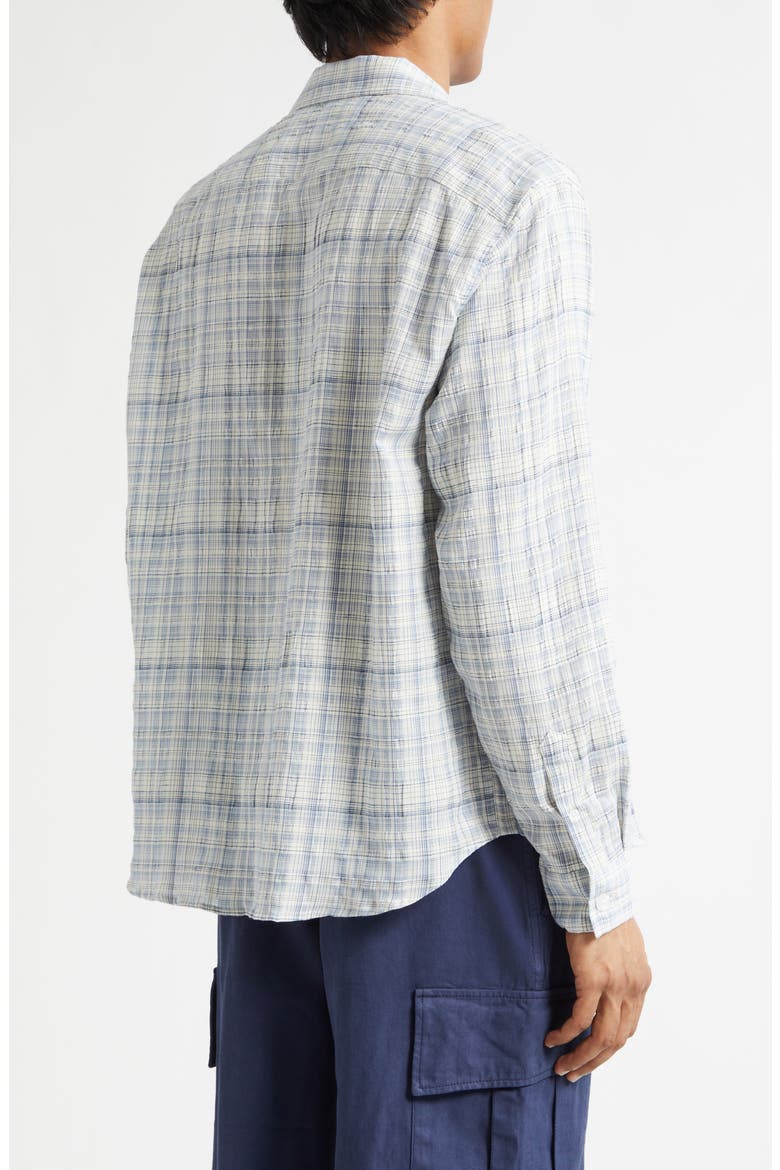 Plaid Wrinkle Cotton & Linen Blend Button-Up Shirt, Alternate, color, SKY BLUE