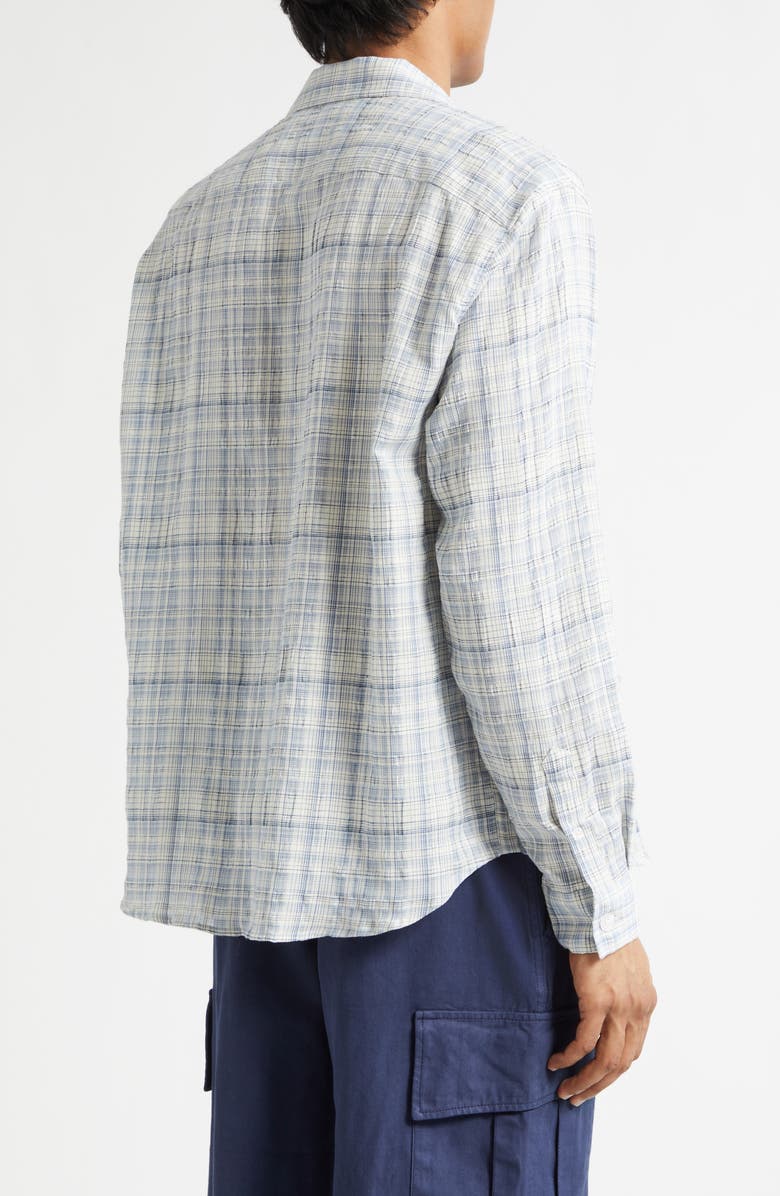 PALMES Plaid Wrinkle Cotton & Linen Blend Button-Up Shirt, Alternate, color, Sky Blue