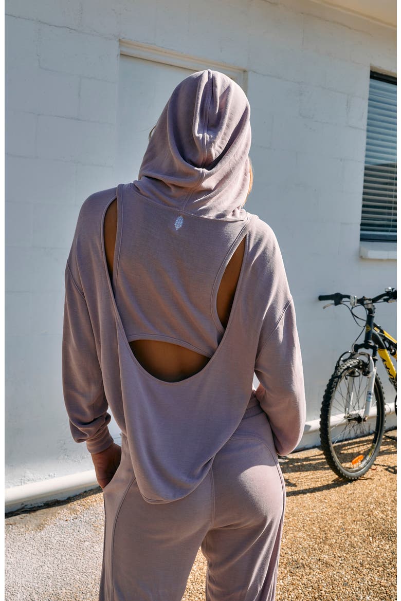 Free People FP Movement Back Into It Cutout Hoodie, Alternate, color, MOONLIGHT MAUVE